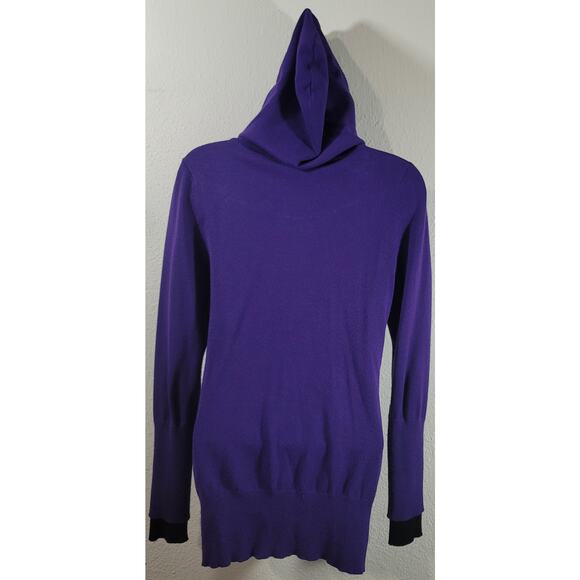 Rue 21 Purple Deep V Neck Drawstring Hoodie Sweater Medium Kangaroo Pouch Soft - Picture 3 of 6